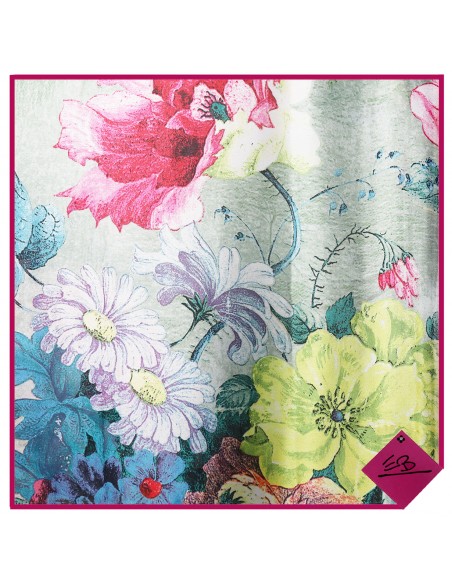 Foulard motif floral multicolore toucher soie