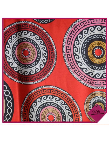 Foulard toucher soie, motif cercles vintage dominance rouge