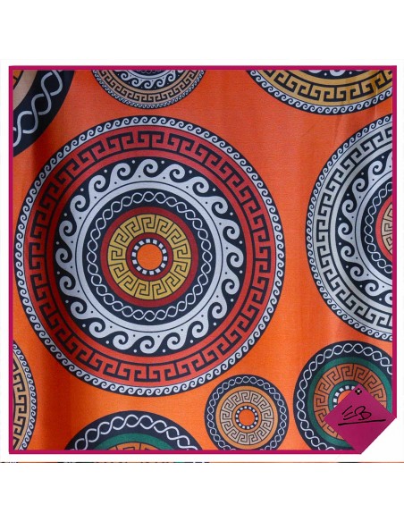 Foulard toucher soie, motif cercles vintage dominance orange