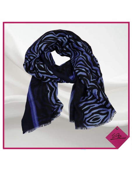 Foulard décor zèbre bleu et noir