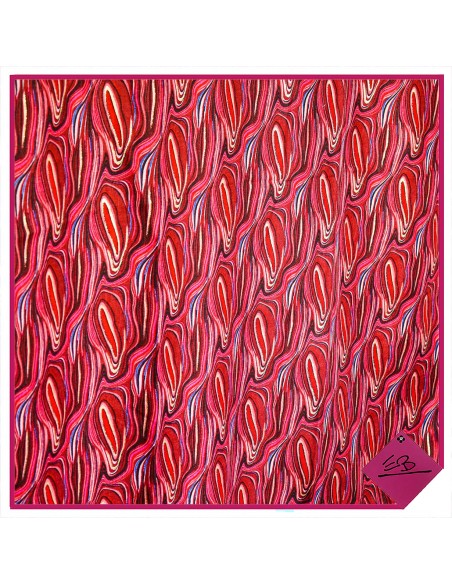 Foulard motifs ovales, rouge et bordeaux