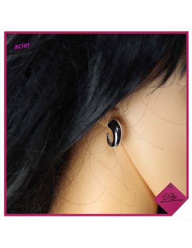 Boucles d'oreilles en acier argenté, forme demi créoles