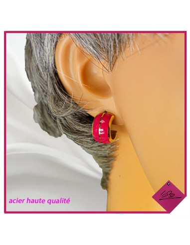 Boucles d'oreilles demi créoles en acier doré, Haute qualité  FUSCHIA