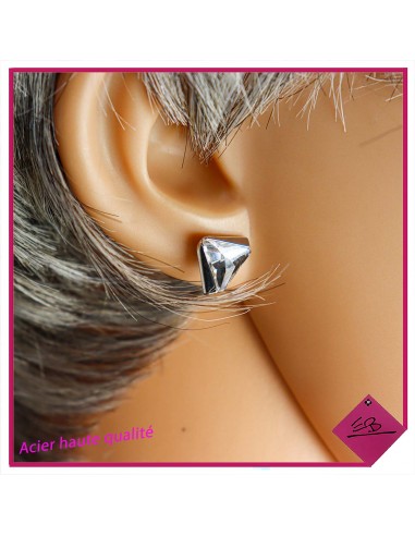 Boucle d'oreille HAUTE QUALITE en acier argenté, triangle CRISTAL