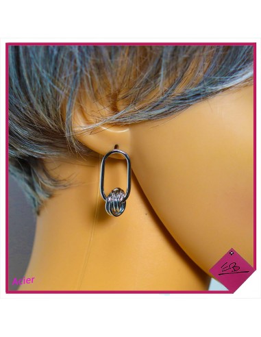 Boucle d'oreille en acier argenté, ovale avec nœud,
