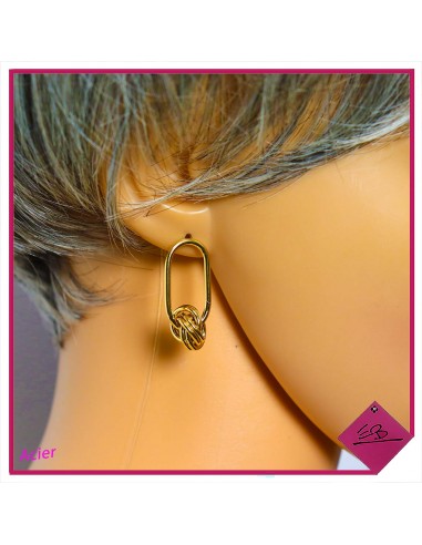 Boucle d'oreille en acier doré, ovale avec nœud,