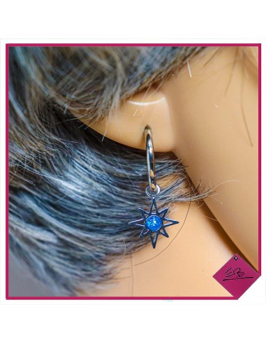 Boucles d'oreilles en acier argenté, étoile avec strass BLEU
