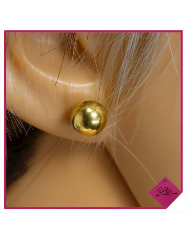 Boucles d'oreilles en acier doré, façon boule