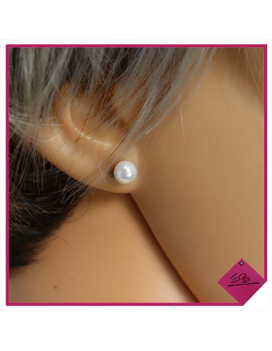 Boucle d'oreille en acier argenté, boule façon perle de culture, diamètre 6 mm