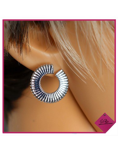 Boucles d'oreilles en métal argenté cercles ondulés