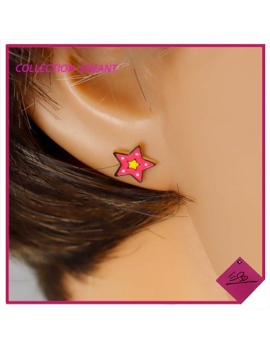 Boucles d'oreilles en acier doré, collection ENFANT, étoile ROSE