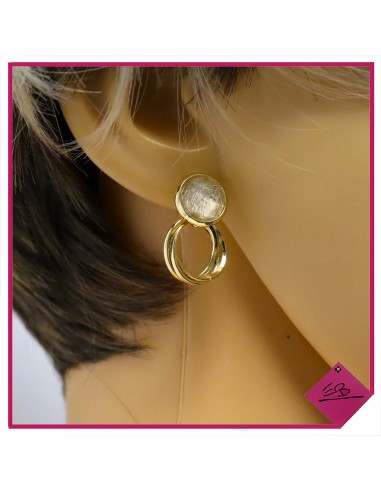 Boucles d'oreilles en métal doré, perle de verre translucide MORDOREE