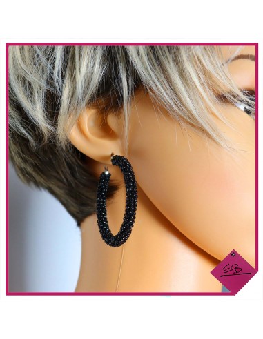 Boucles d'oreilles créole en perles noires