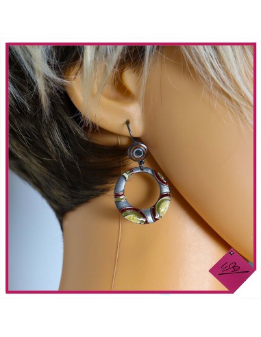 Boucles d'oreilles en métal peint anneaux à émaux