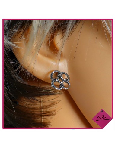 Boucles d'oreilles métal argenté, anneaux entrelacés