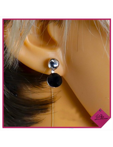 Boucle d'oreille en métal argenté et pierre en cristal de haute qualité noir,