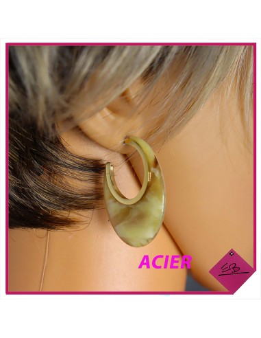 Boucles d'oreilles demi créole en acier doré haute qualité, résine effet marbré