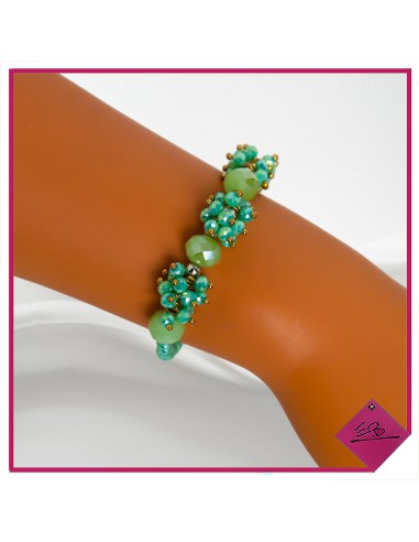 Bracelet élastiqué, perles perles à facettes vert d'eau