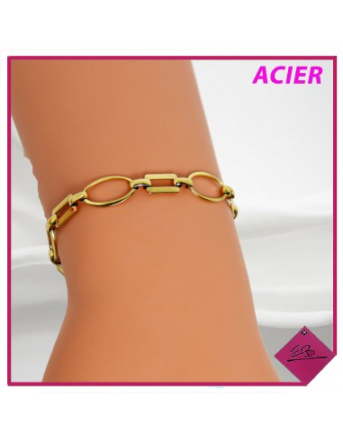 Bracelet en acier doré, maille ovale et rectangle