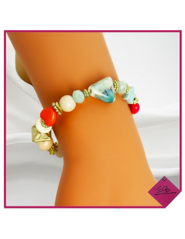 Bracelet élastiqué, perles multicolores