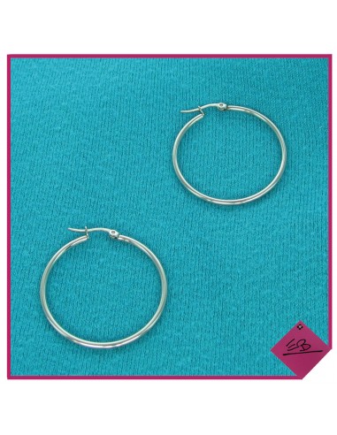 Boucles d'oreilles créoles en acier argenté à fil rond diamètre 4cm